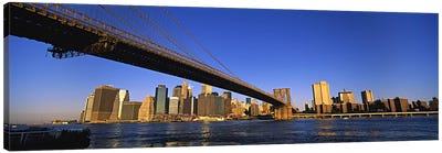Brooklyn Bridge Splitting The Lower Manhattan Skyline View, New York City, New York, USA Canvas Art Print - Brooklyn Bridge