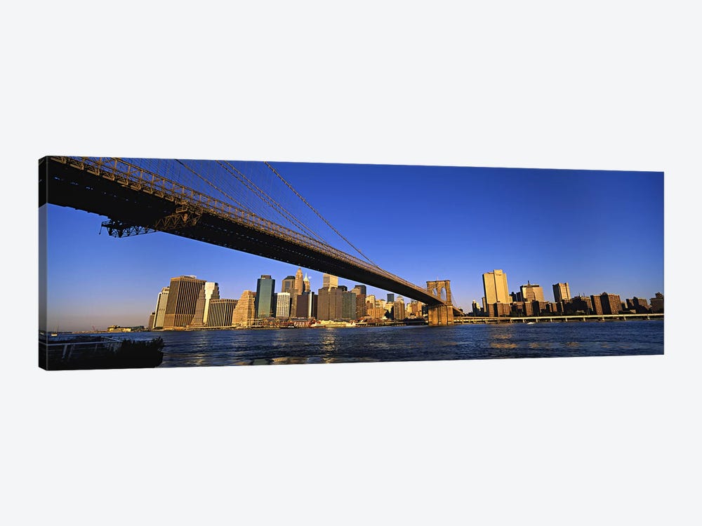 Brooklyn Bridge Splitting The Lower Manhattan Skyline View, New York City, New York, USA by Panoramic Images 1-piece Canvas Artwork
