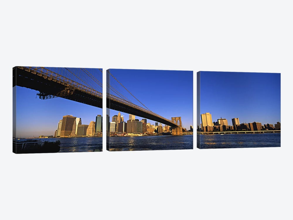 Brooklyn Bridge Splitting The Lower Manhattan Skyline View, New York City, New York, USA by Panoramic Images 3-piece Canvas Wall Art
