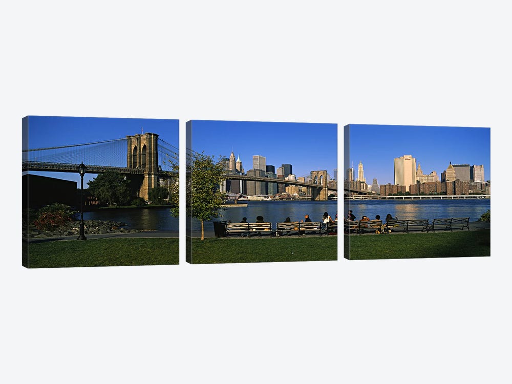 Lower Manhattan And The Brooklyn Bridge As Seen From Brooklyn Bridge Park, New York City, New York, USA by Panoramic Images 3-piece Art Print