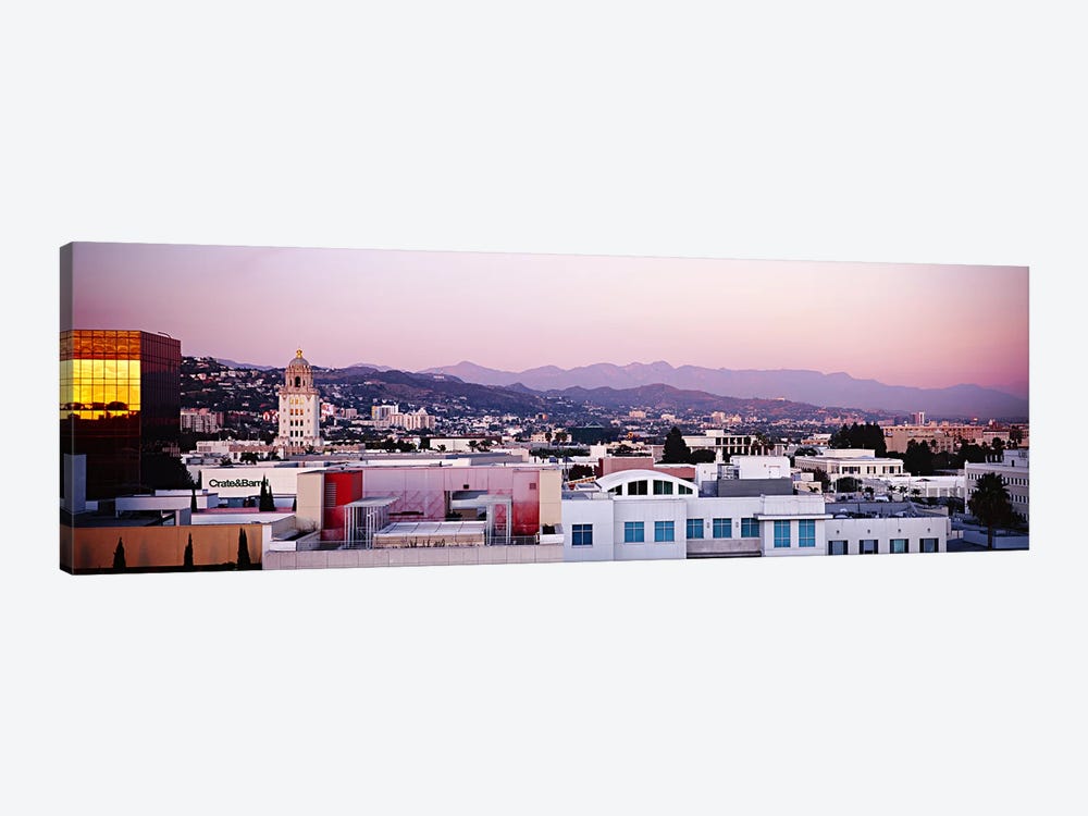 High angle view of a cityscape, San Gabriel Mountains, Hollywood Hills, Hollywood, City of Los Angeles, California, USA by Panoramic Images 1-piece Canvas Print