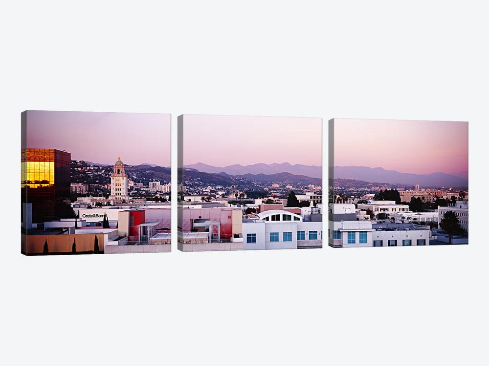 High angle view of a cityscape, San Gabriel Mountains, Hollywood Hills, Hollywood, City of Los Angeles, California, USA by Panoramic Images 3-piece Art Print