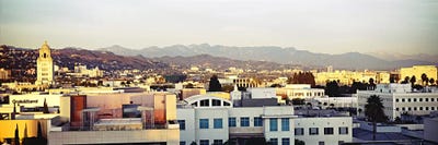 High angle view of a cityscape, San Gabriel Mountains, Hollywood Hills, Hollywood, City of Los Angeles, California, USA #3 by Panoramic Images framed canvas print