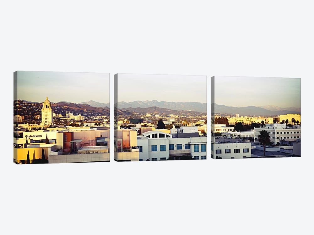 High angle view of a cityscape, San Gabriel Mountains, Hollywood Hills, Hollywood, City of Los Angeles, California, USA #3 by Panoramic Images 3-piece Canvas Wall Art
