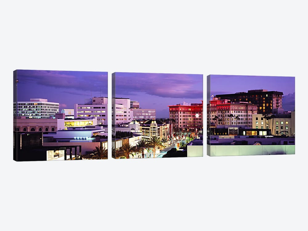 Evening View, Rodeo Drive, Beverly Hills, California, USA by Panoramic Images 3-piece Canvas Wall Art