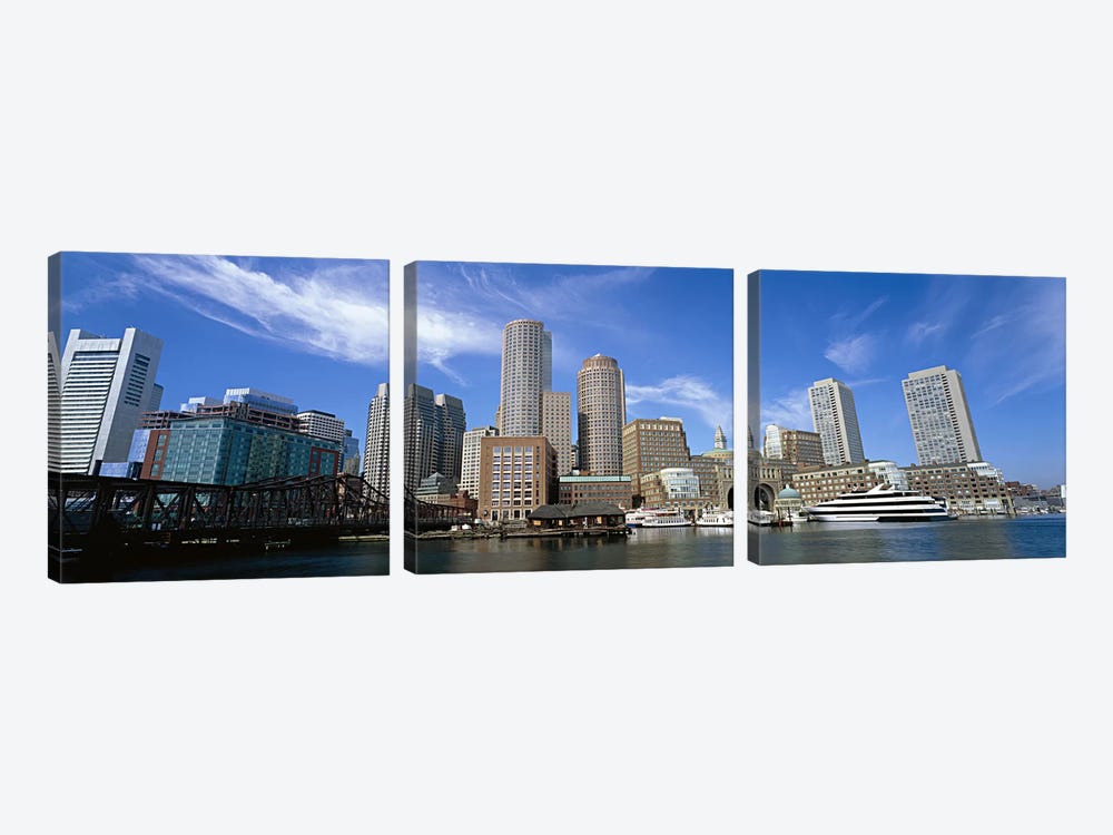 Skyscrapers at the waterfront, Boston, Massachusetts, USA by Panoramic Images 3-piece Canvas Print