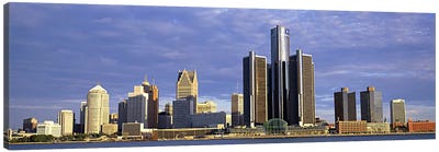 Skyscrapers at the waterfront, Detroit, Michigan, USA #2 Canvas Art Print - Michigan Art