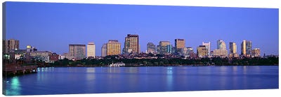 Buildings at the waterfront lit up at night, Boston, Massachusetts, USA Canvas Art Print - Boston Art