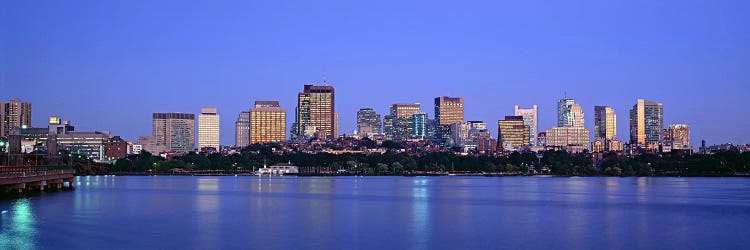 Buildings at the waterfront lit up at night, Boston, Massachusetts, USA by Panoramic Images wall art