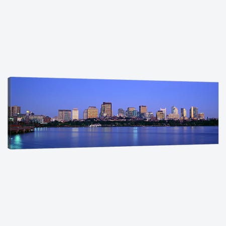 Buildings at the waterfront lit up at night, Boston, Massachusetts, USA Canvas Print #PIM6017} by Panoramic Images Canvas Artwork