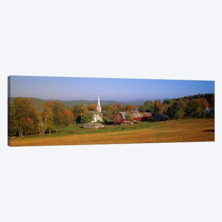 Church and a barn in a field, Peacham, Vermont, USA Canvas Print #PIM6019} by Panoramic Images Canvas Art Print