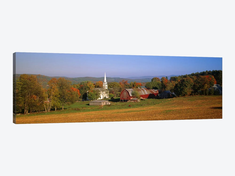 Church and a barn in a field, Peacham, Vermont, USA by Panoramic Images 1-piece Canvas Artwork