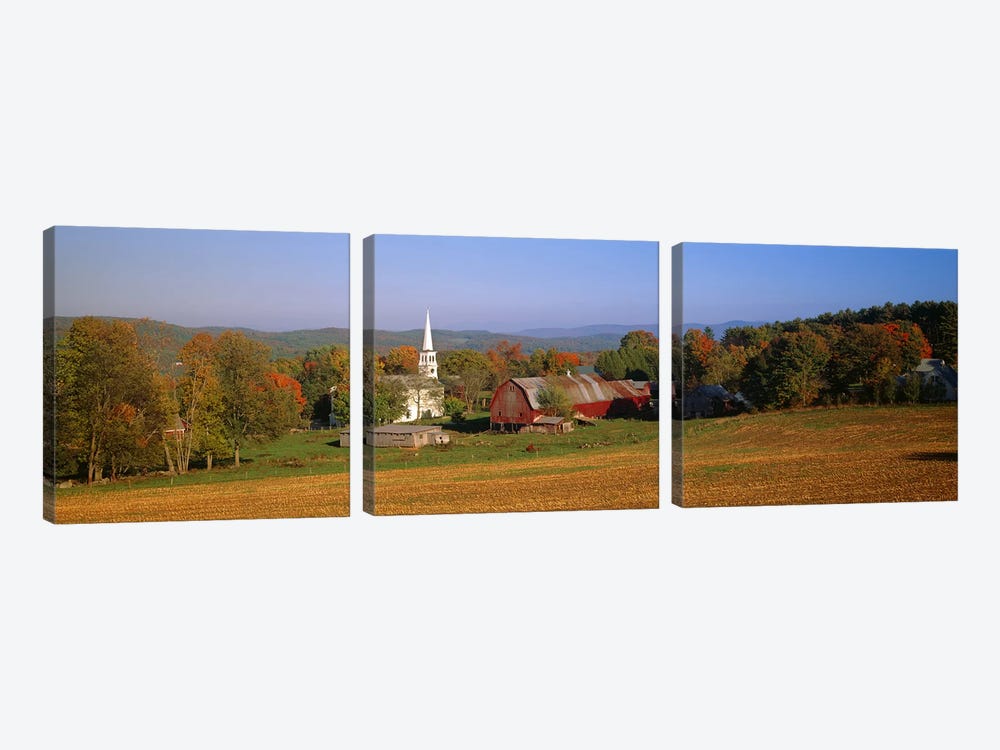 Church and a barn in a field, Peacham, Vermont, USA by Panoramic Images 3-piece Canvas Art