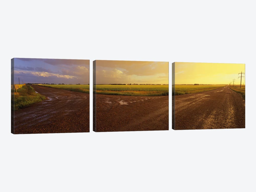 Cloudy Sunset Over A Country Landscape, Edmonton, Alberta, Canada by Panoramic Images 3-piece Canvas Art Print