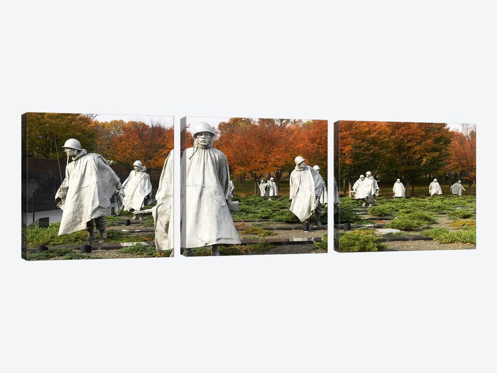 Statues of army soldiers in a park, Korean War Memorial, Washington DC, USA by Panoramic Images 3-piece Art Print