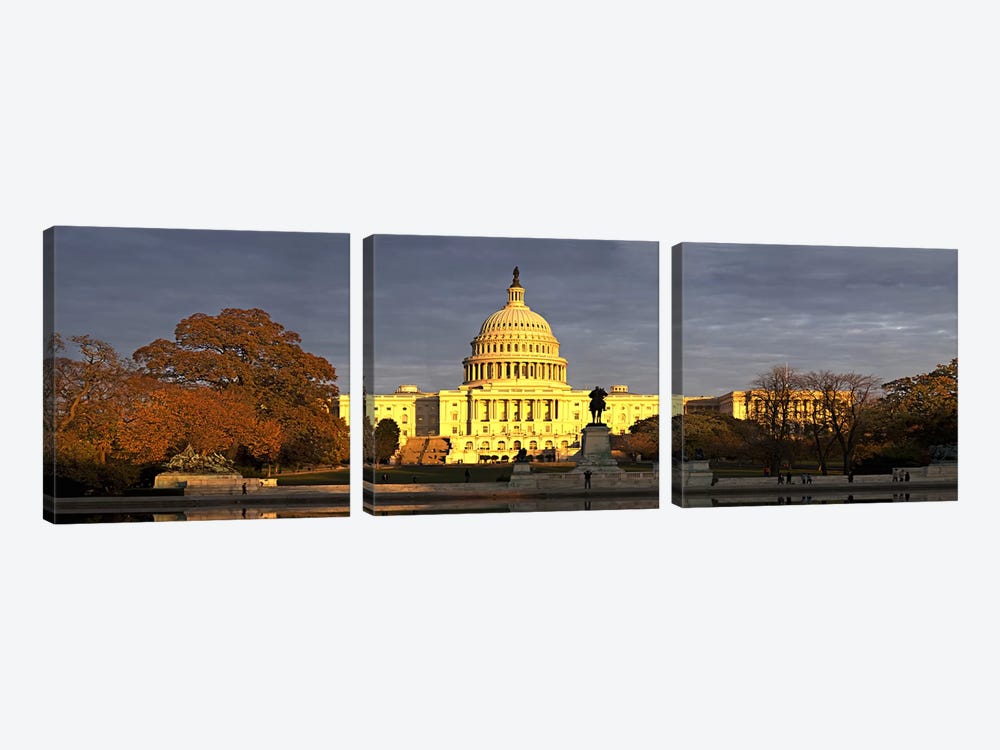 Pond in front of a government building, Capitol Building, Washington DC, USA by Panoramic Images 3-piece Canvas Artwork