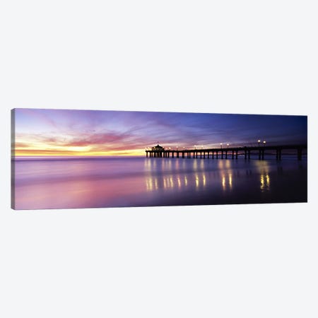 Reflection of a pier in water, Manhattan Beach Pier, Manhattan Beach, San Francisco, California, USA Canvas Print #PIM6042} by Panoramic Images Canvas Wall Art