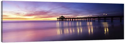 Reflection of a pier in water, Manhattan Beach Pier, Manhattan Beach, San Francisco, California, USA Canvas Art Print - San Francisco Art