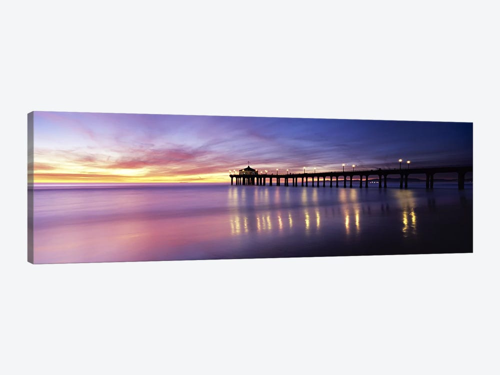 Reflection of a pier in water, Manhattan Beach Pier, Manhattan Beach, San Francisco, California, USA by Panoramic Images 1-piece Canvas Art