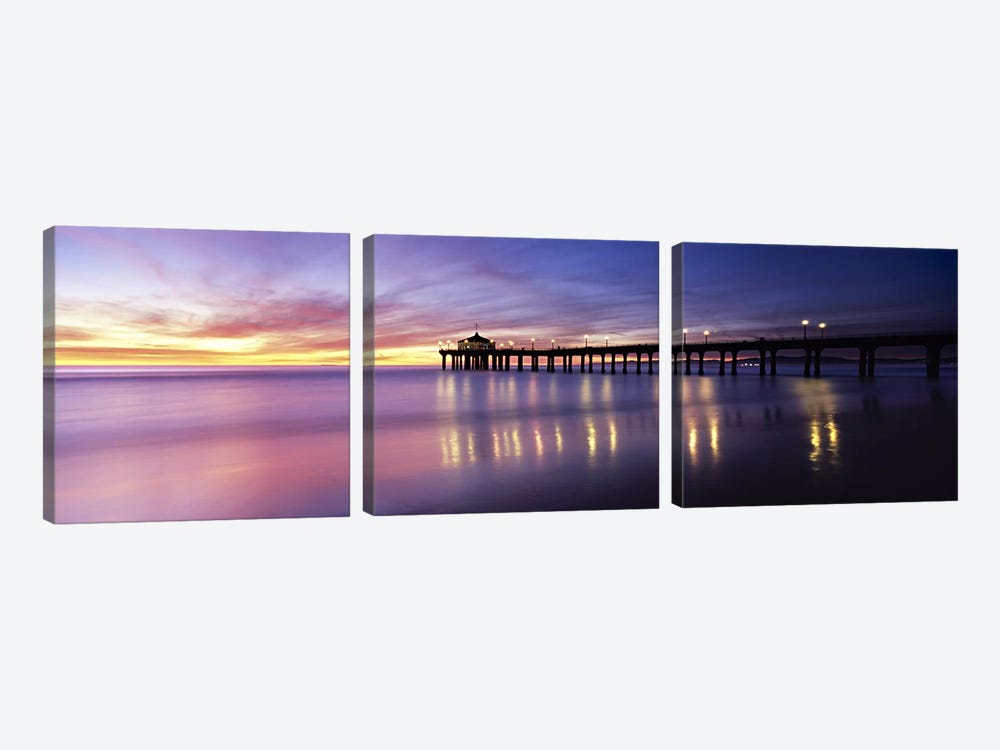 Reflection of a pier in water, Manhattan Beach Pier, Manhattan Beach, San Francisco, California, USA by Panoramic Images 3-piece Canvas Artwork