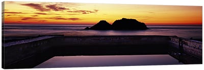 Silhouette of islands in the ocean, Sutro Baths, San Francisco, California, USA Canvas Art Print - Lake & Ocean Sunrise & Sunset Art