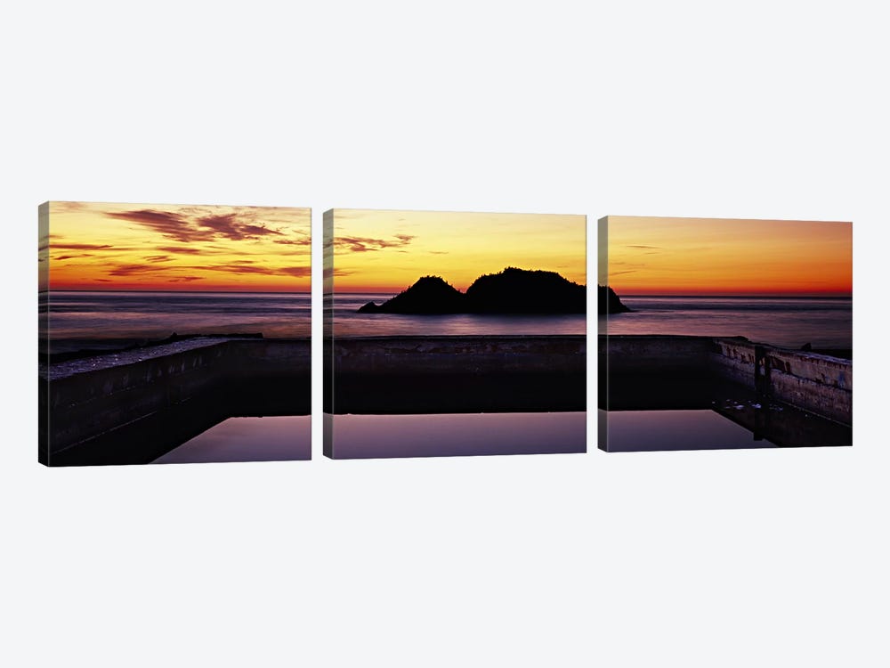 Silhouette of islands in the ocean, Sutro Baths, San Francisco, California, USA by Panoramic Images 3-piece Canvas Art Print