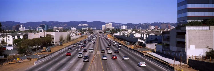 High angle view of cars on the road, 405 Freeway, City of Los Angeles, California, USA