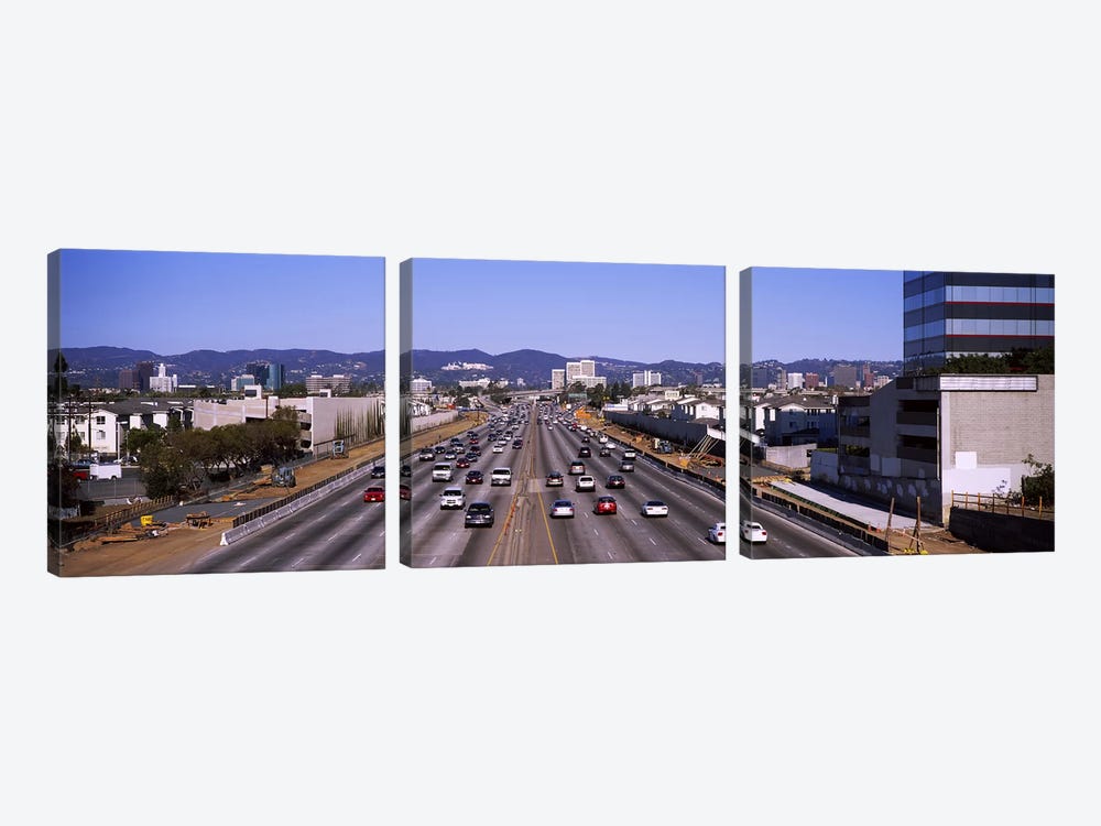 High angle view of cars on the road, 405 Freeway, City of Los Angeles, California, USA by Panoramic Images 3-piece Canvas Wall Art