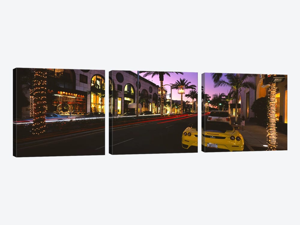 Cars parked on the roadRodeo Drive, City of Los Angeles, California, USA by Panoramic Images 3-piece Canvas Print
