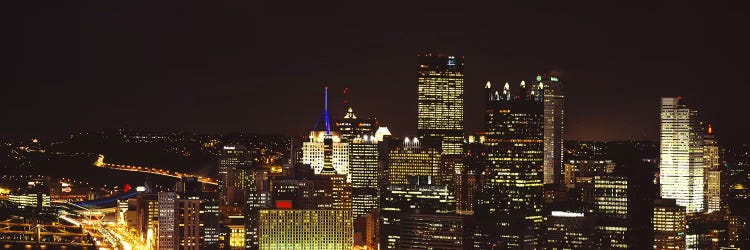 Buildings lit up at night in a cityPittsburgh Pennsylvania, USA