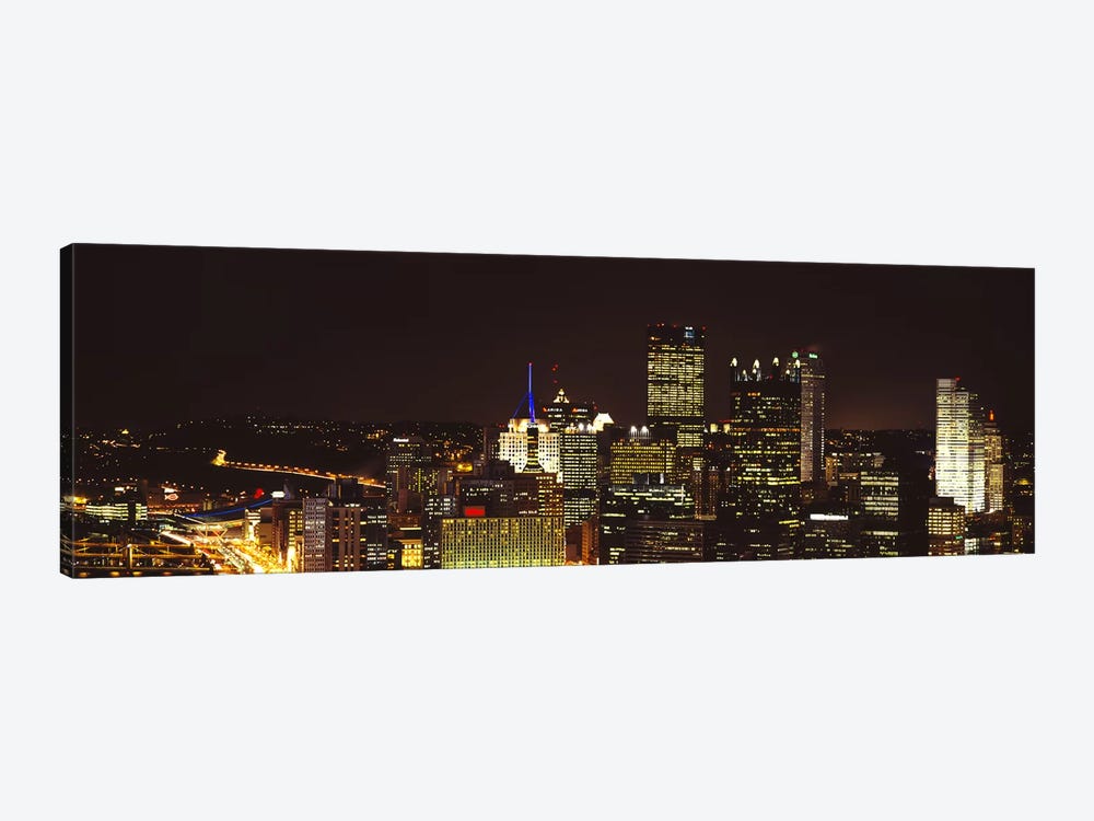 Buildings lit up at night in a cityPittsburgh Pennsylvania, USA by Panoramic Images 1-piece Canvas Wall Art