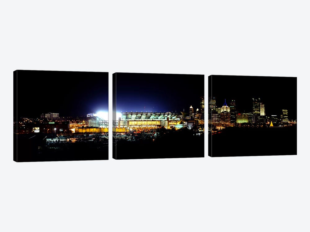 Stadium lit up at night in a cityHeinz Field, Three Rivers Stadium, Pittsburgh, Pennsylvania, USA by Panoramic Images 3-piece Canvas Wall Art