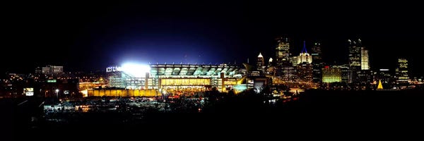 Pennsylvania: Stadium lit up at night in a cityHeinz Field, Three Rivers Stadium, Pittsburgh, Pennsylvania, USA by Panoramic Images