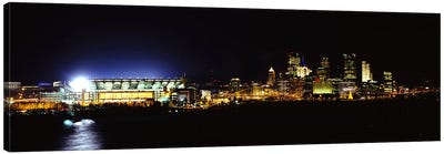 Stadium lit up at night in a cityHeinz Field, Three Rivers Stadium,Pittsburgh, Pennsylvania, USA Canvas Art Print - Pittsburgh Skylines
