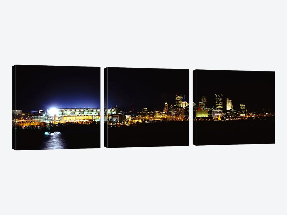 Stadium lit up at night in a cityHeinz Field, Three Rivers Stadium,Pittsburgh, Pennsylvania, USA 3-piece Canvas Wall Art