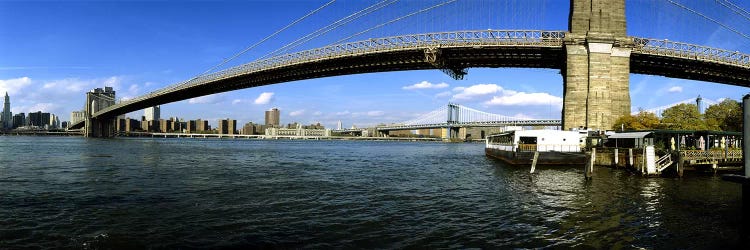 Suspension bridge across a riverBrooklyn Bridge, East River, Manhattan, New York City, New York State, USA