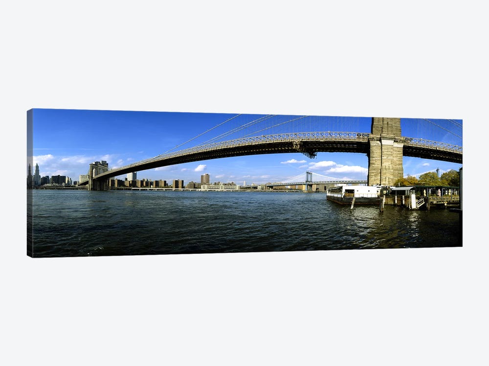 Suspension bridge across a riverBrooklyn Bridge, East River, Manhattan, New York City, New York State, USA by Panoramic Images 1-piece Art Print