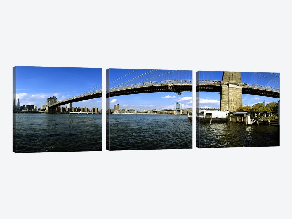 Suspension bridge across a riverBrooklyn Bridge, East River, Manhattan, New York City, New York State, USA by Panoramic Images 3-piece Art Print