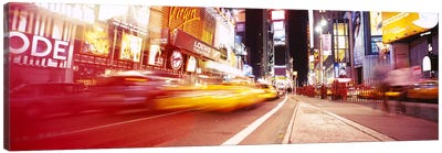Blurred Motion View Of Nighttime Traffice, Times Square, Midtown, New York City, New York, USA Canvas Art Print - Times Square