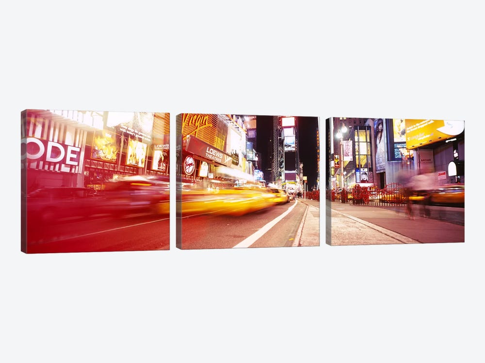 Blurred Motion View Of Nighttime Traffice, Times Square, Midtown, New York City, New York, USA by Panoramic Images 3-piece Canvas Print