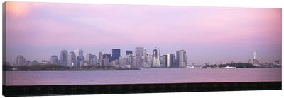 Skyscrapers & a statue at the waterfront, Statue of Liberty, Manhattan, New York City, New York State, USA Canvas Art Print - Rose Quartz & Serenity