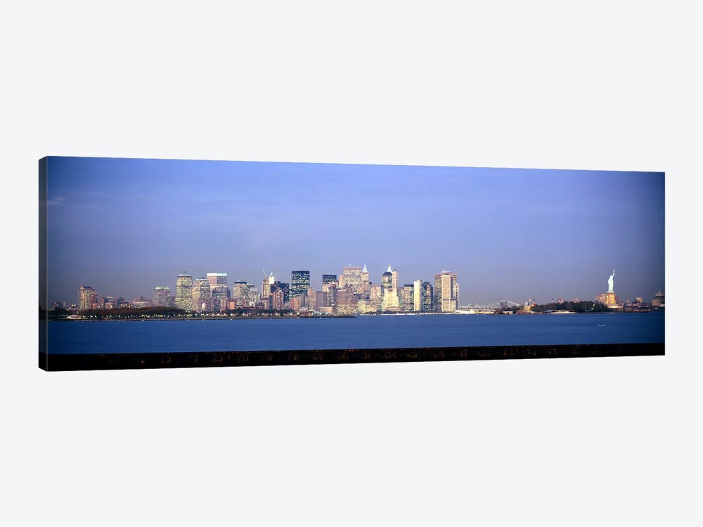 Skyscrapers & a statue at the waterfront, Statue of Liberty, Manhattan, New York City, New York State, USA by Panoramic Images 1-piece Art Print