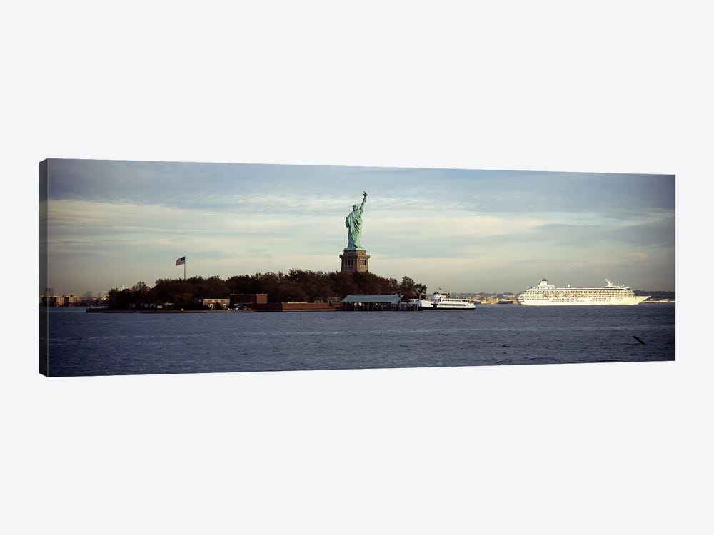 Statue on an island in the seaStatue of Liberty, Liberty Island, New York City, New York State, USA by Panoramic Images 1-piece Canvas Wall Art