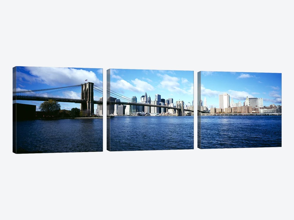 Bridge across a river, Brooklyn Bridge, East River, Manhattan, New York City, New York State, USA by Panoramic Images 3-piece Canvas Wall Art