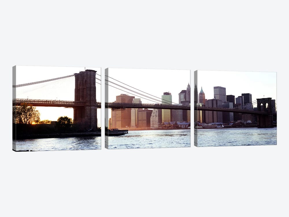 Bridge across a river, Brooklyn Bridge, East River, Manhattan, New York City, New York State, USA #2 by Panoramic Images 3-piece Canvas Art Print