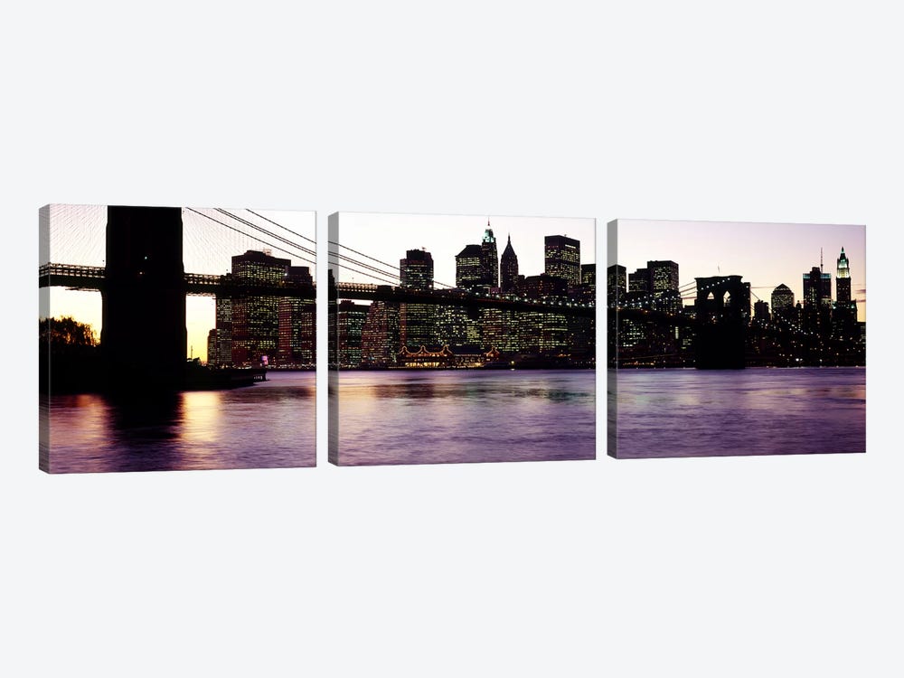 Bridge across a river, Brooklyn Bridge, East River, Manhattan, New York City, New York State, USA #3 by Panoramic Images 3-piece Canvas Wall Art