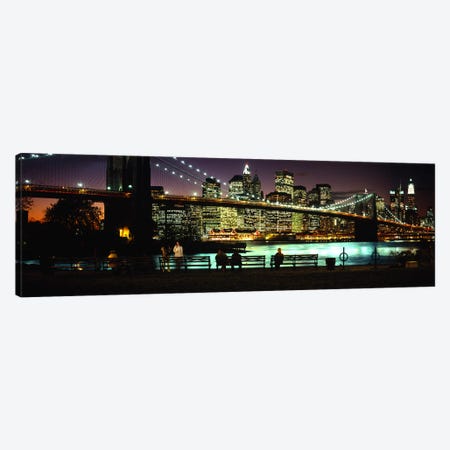 Brooklyn Bridge & Lower Manhattan At NIght, New York City, New York, USA Canvas Print #PIM6086} by Panoramic Images Canvas Print