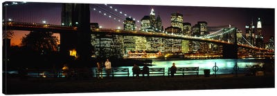 Brooklyn Bridge & Lower Manhattan At NIght, New York City, New York, USA Canvas Art Print - Brooklyn Art