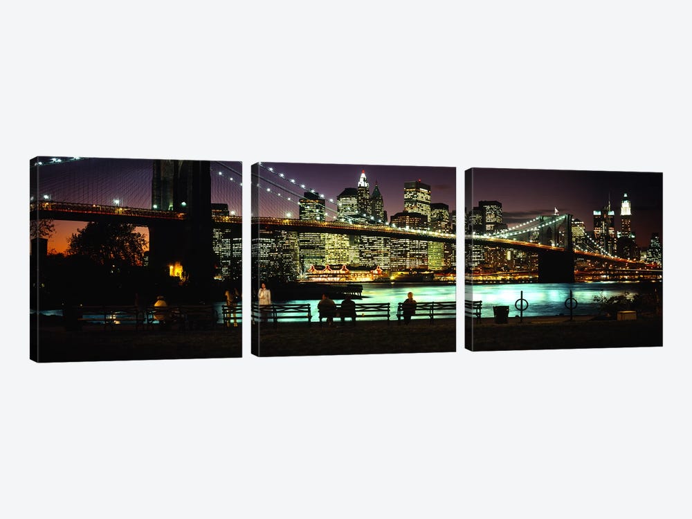 Brooklyn Bridge & Lower Manhattan At NIght, New York City, New York, USA by Panoramic Images 3-piece Canvas Art