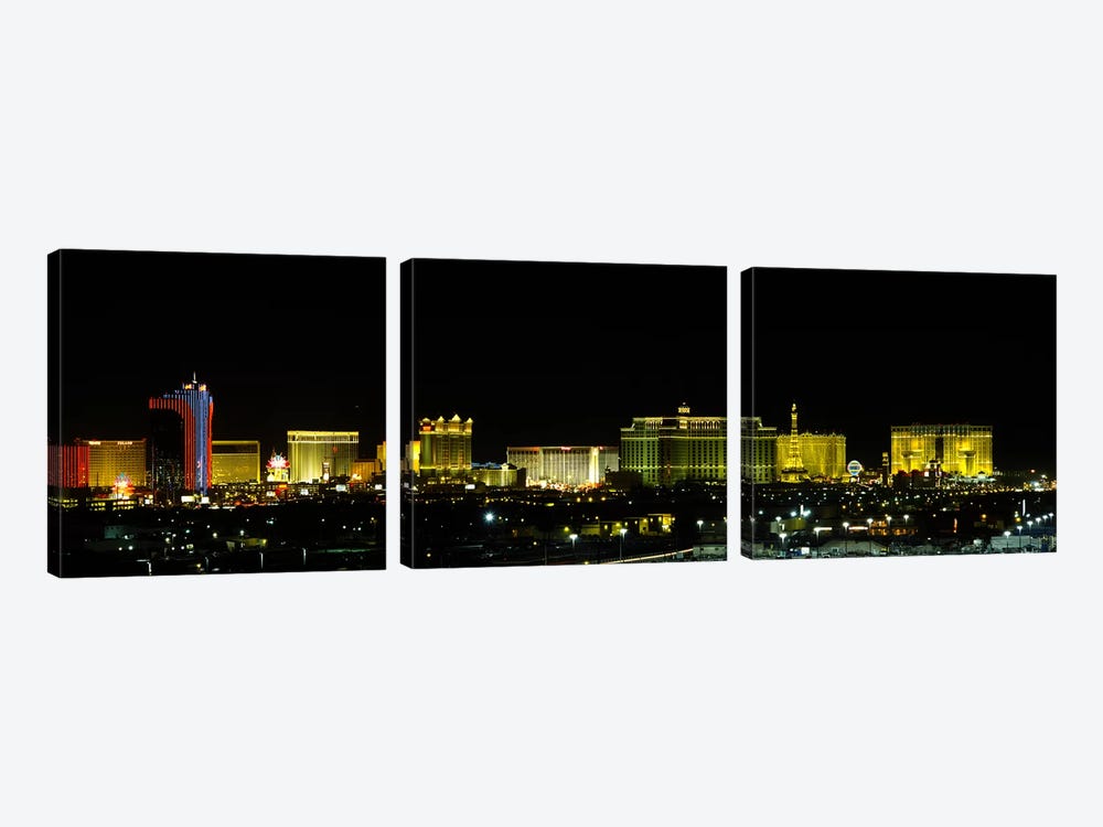 Buildings lit up at night in a city, Las Vegas, Nevada, USA #2 by Panoramic Images 3-piece Canvas Art